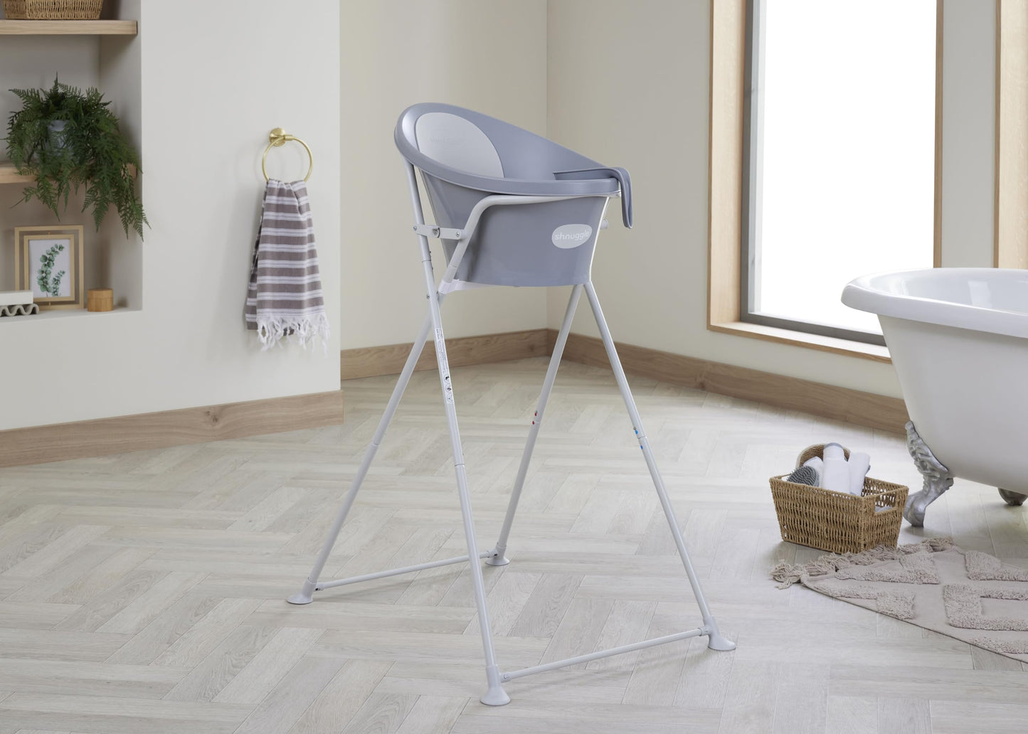 Combo Tina + Base 0 A 12 Meses para Bebé Tina para bebé de 0 a 12 meses + Soporte de Tina Varios Colores con Tapón (Gris)