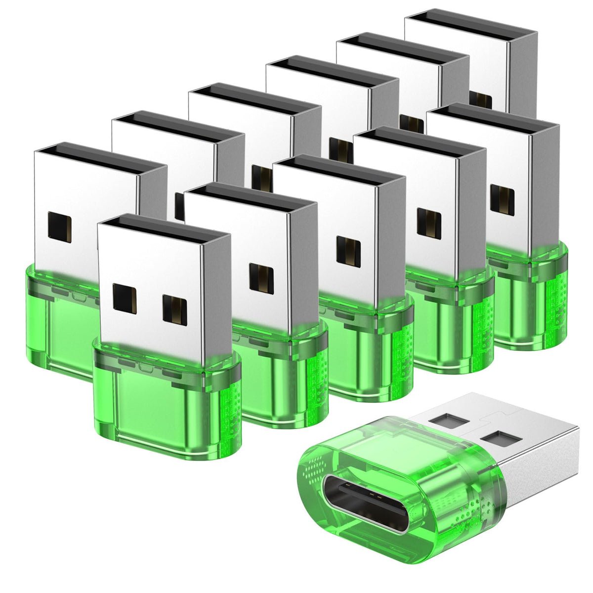 Adaptador USB C a USB Macho Verde Paquete de 12 para Carga Súper Rápida y OTG