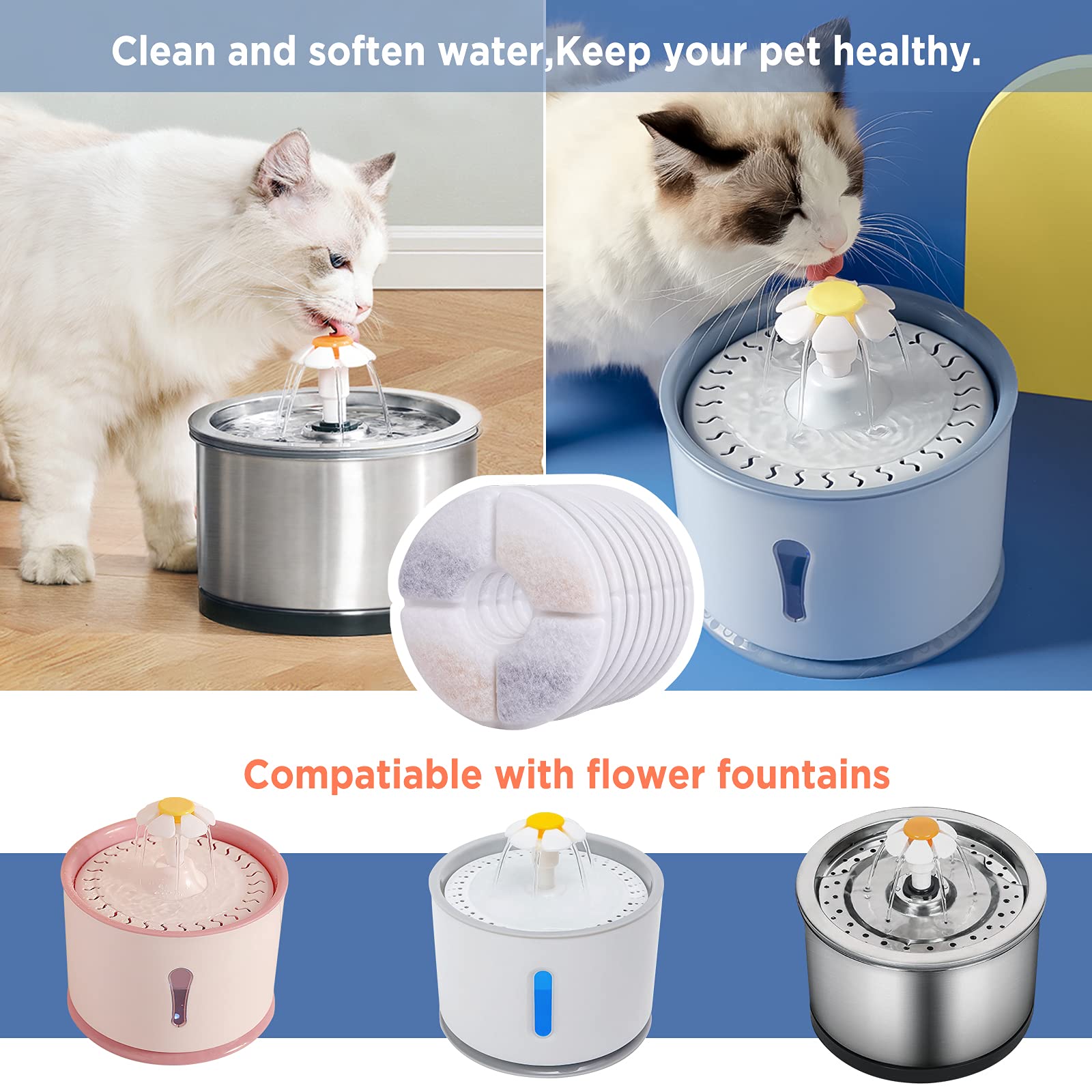Bigqin 8 Piezas Filtros Fuente para Gatos, Filtro de Repuesto para Fuente Agua para Mascotas con Resina y Carbón Activado Filtro Fuente, para Dispensador Agua Automático Fuente para Beber