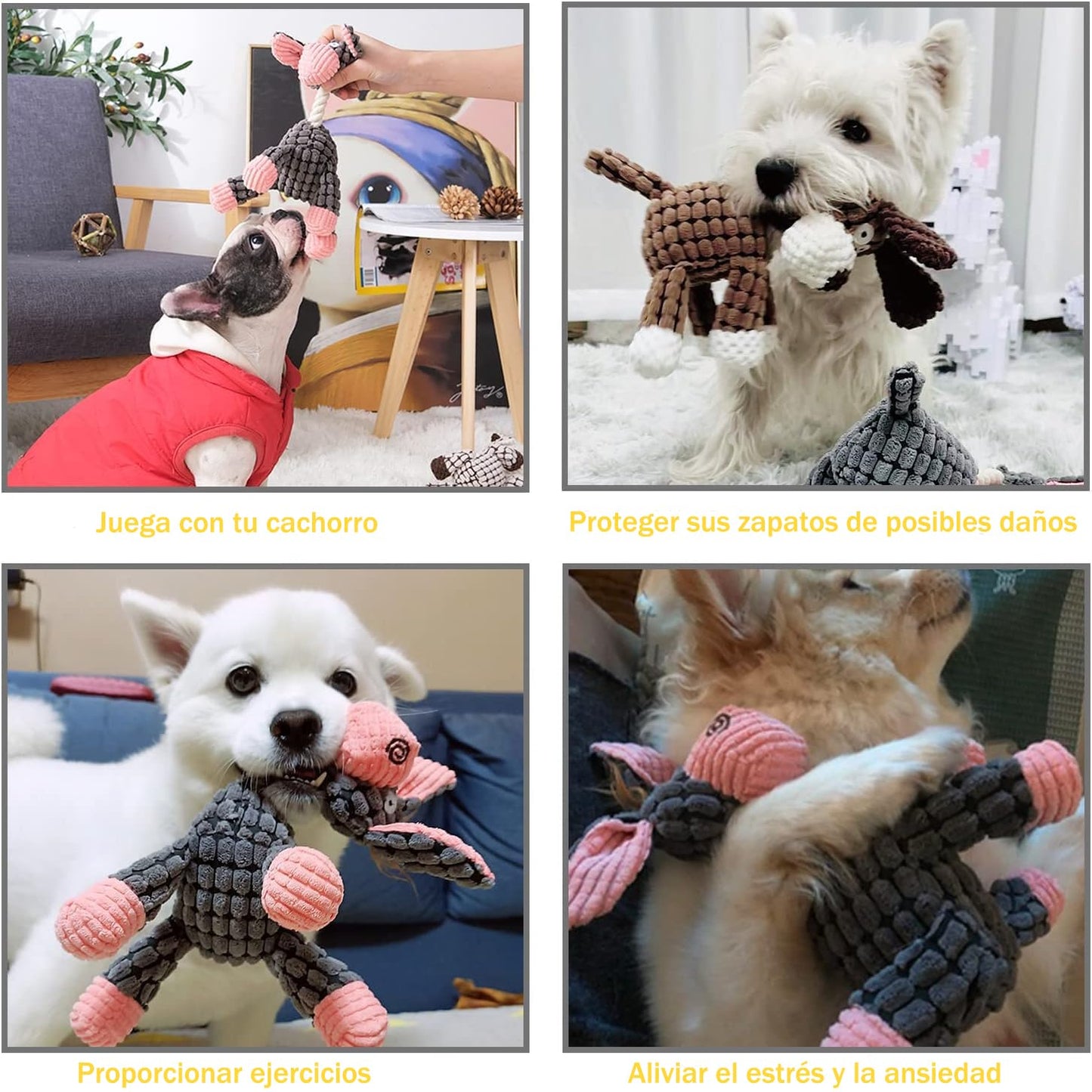 Juguetes para Perro, Peluche Juguetes para Perros Ansiosos, Juguetes Interactivos para Perro de Cuerda Duradera, Perros Juguetes para Medianos-Burro, Perro y Oveja (3 Pack)