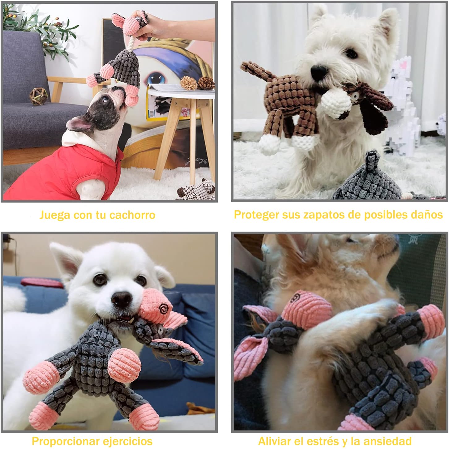 Juguetes para Perro, Peluche Juguetes para Perros Ansiosos, Juguetes Interactivos para Perro de Cuerda Duradera, Perros Juguetes para Medianos-Burro, Perro y Oveja (3 Pack)