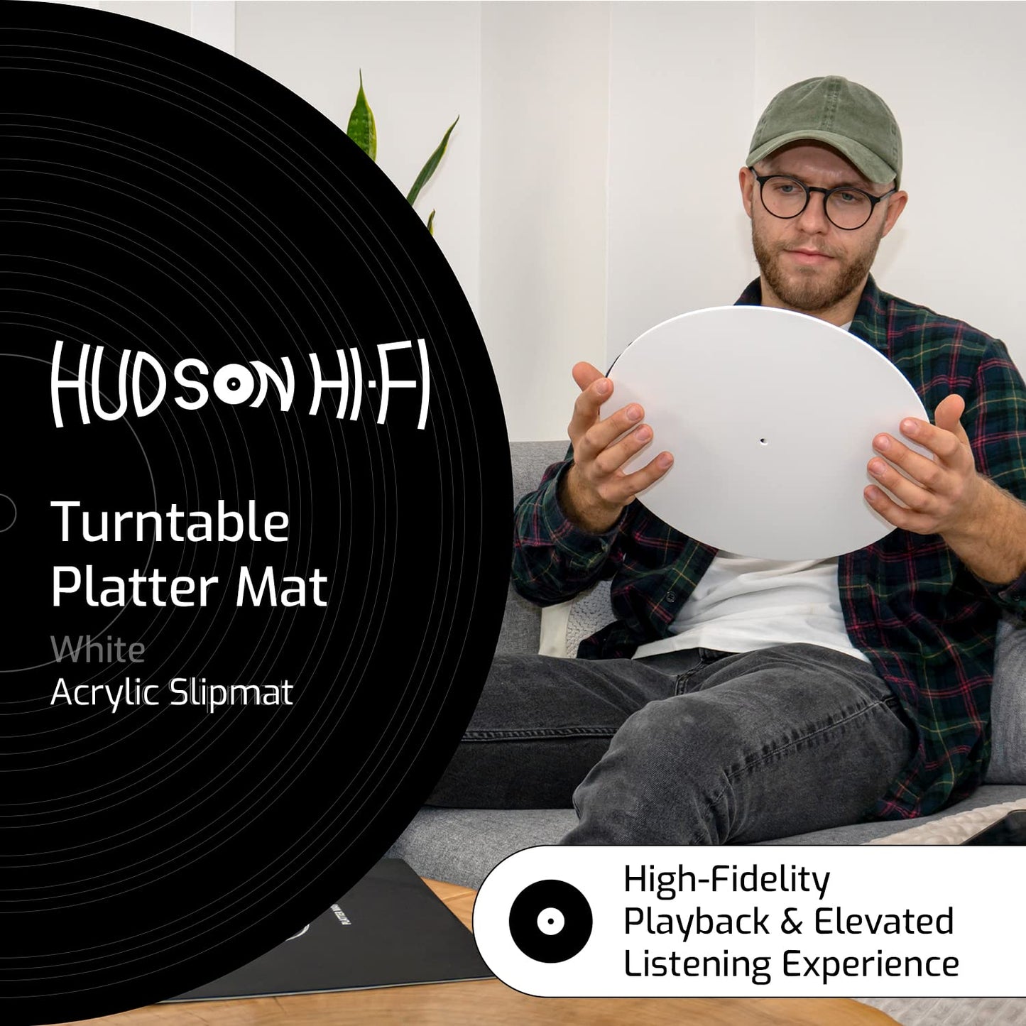 Hudson Hi-Fi Estera giratoria de acrílico - LP Slipmat para tornamesas y Tocadiscos de Vinilo - Blanco