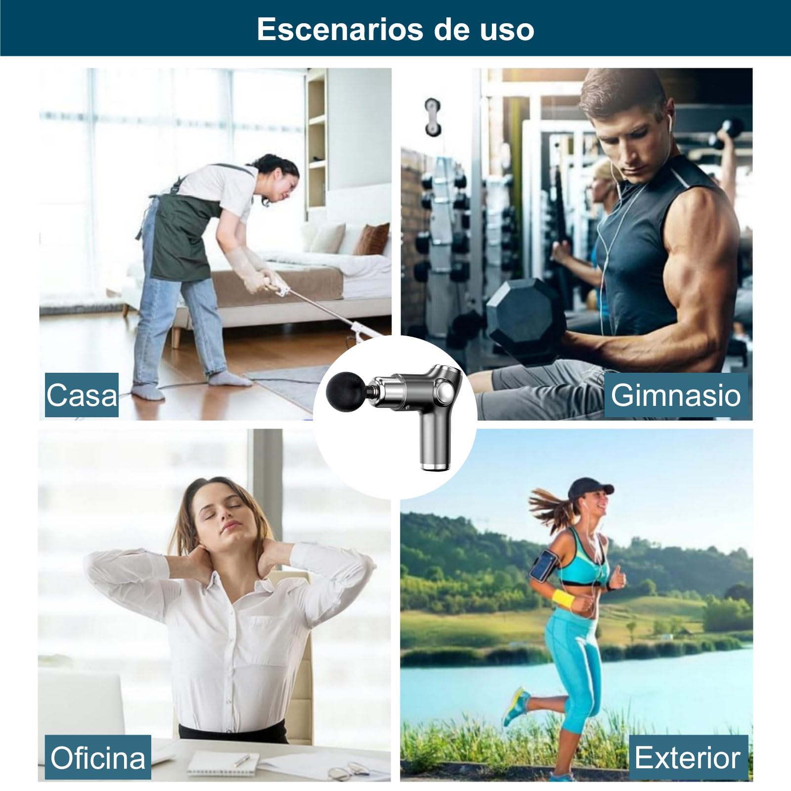 Pistola De Masaje Muscular, Fascia Gun,Masajeador Muscular De Tejido Profundo, Masajeador Deportivo Relajante EléCtrico PortáTil, Cuerpo De 8 Cabezas, Adecuado para El Hogar Y Los Viajes