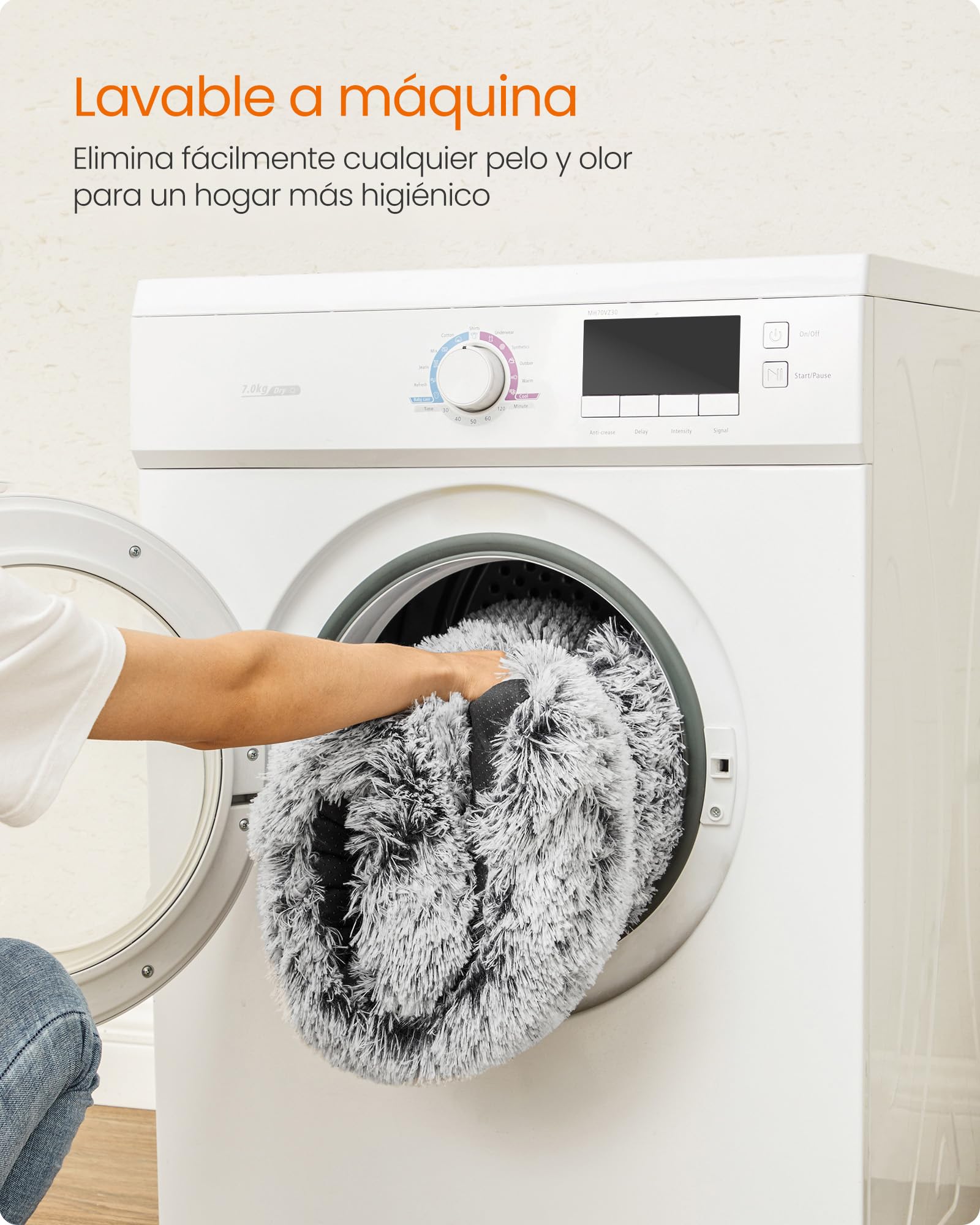 Feandrea Cama para Perros, Sofá para Mascotas, 95 x 60 cm, Lavable a Máquina, con Cojín, Gris Claro MPGW202G01