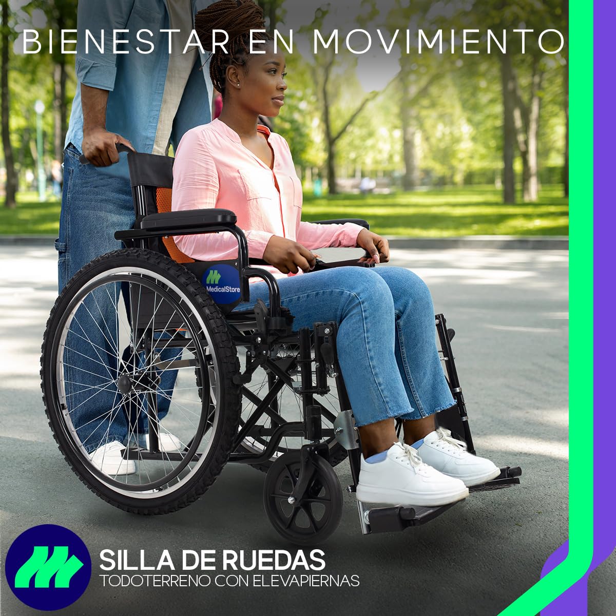 Silla de Ruedas Medical Store Roja Todo Terreno Lujo Acero Resistente Con Eleva Piernas y Descansabrazos Abatibles