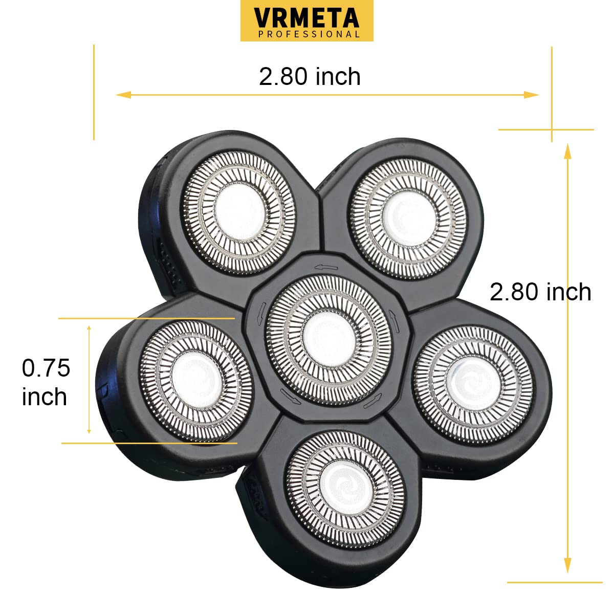 VRMETA - Cabezales de repuesto de acero inoxidable afilados, cuchillas de repuesto flexibles y alternativas para afeitadora eléctrica giratoria (6 cabezales (negro)