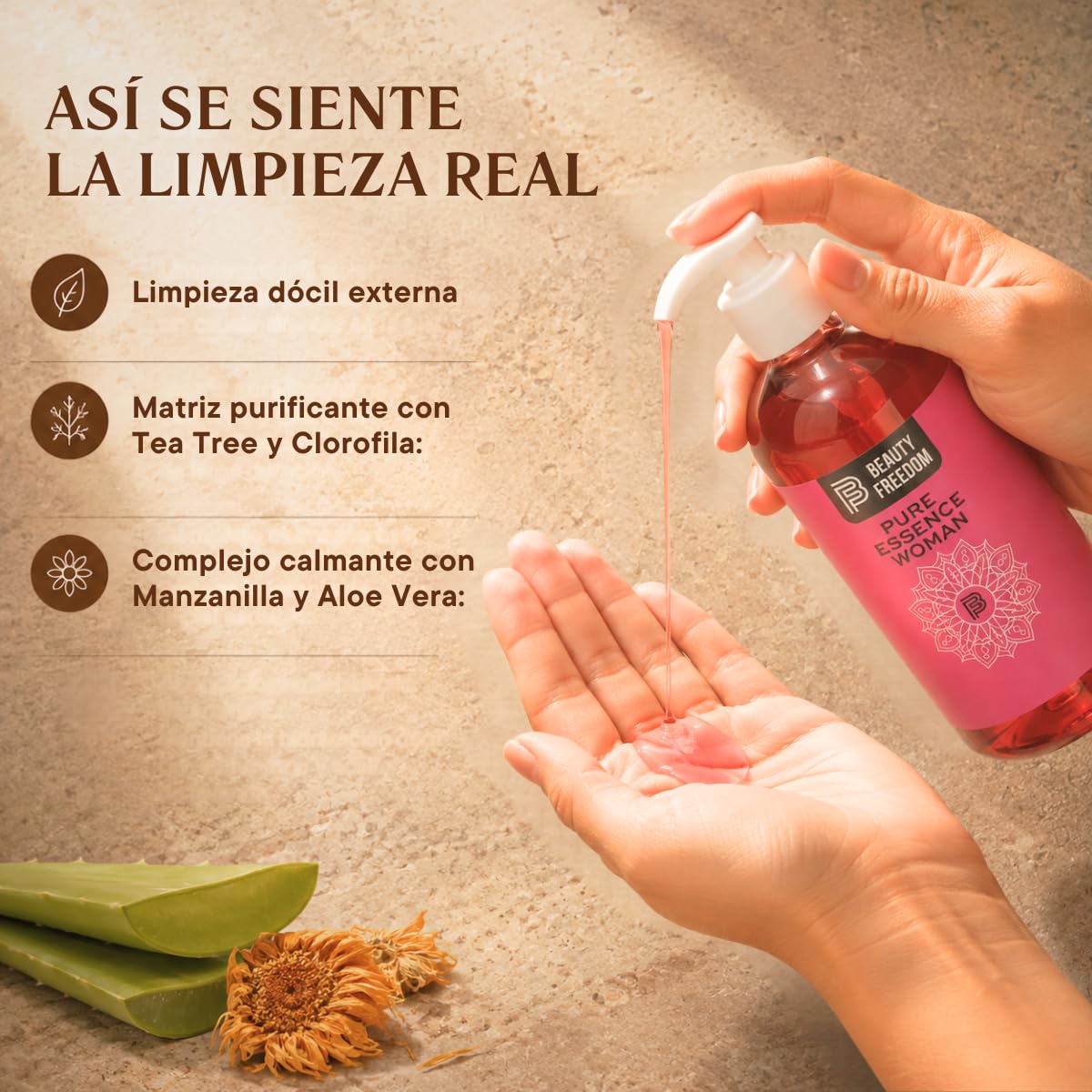 Jabón Íntimo Para Mujer - Beauty Freedom Pure Essence Woman 250ml - Con Tea Tree, Aloe Vera, Clorofila Y Vitamina E - Limpieza y Frescura - Con Aceite De Lavanda, Manzanilla Y Malvavisco