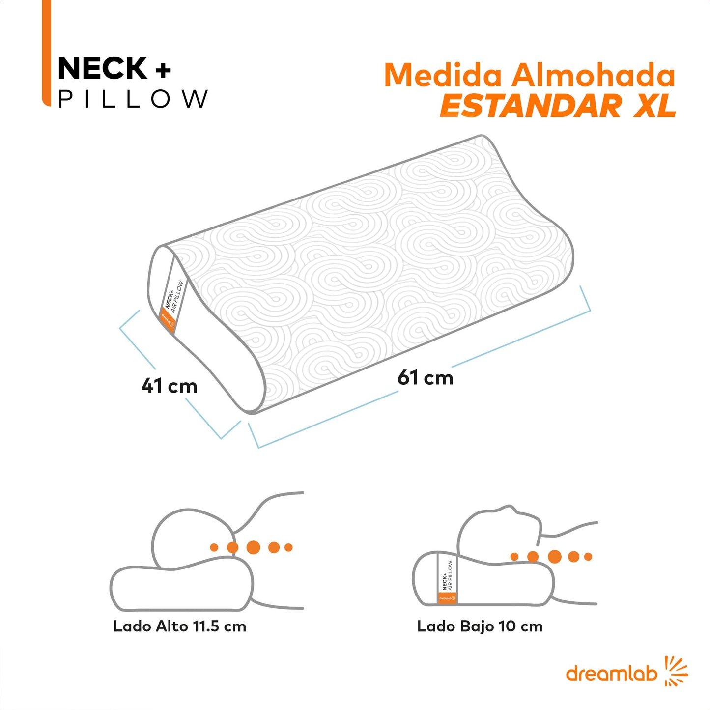 Dreamlab Neck+ Pillow 2 Pack | Almohada Cervical de Memory Foam con Gel | Hipoalergénica, Ortopédica, Certificada CertiPUR-US, Oeko-Tex Standard 100 | 2 Piezas Tamaño Estándar XL (61cm x 41cm)