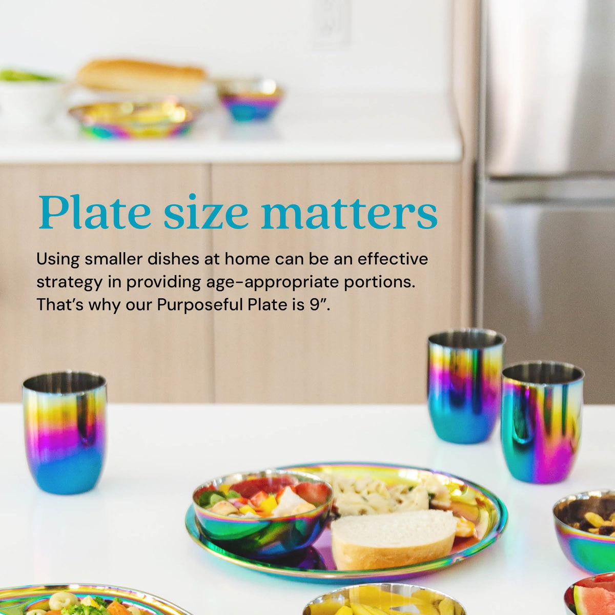 Ahimsa - Platos de acero inoxidable para niños, platos para niños pequeños, platos de cena, 100% libres de BPA y aptos para lavaplatos, platos de arco iris (paquete de 1), PLA9-108