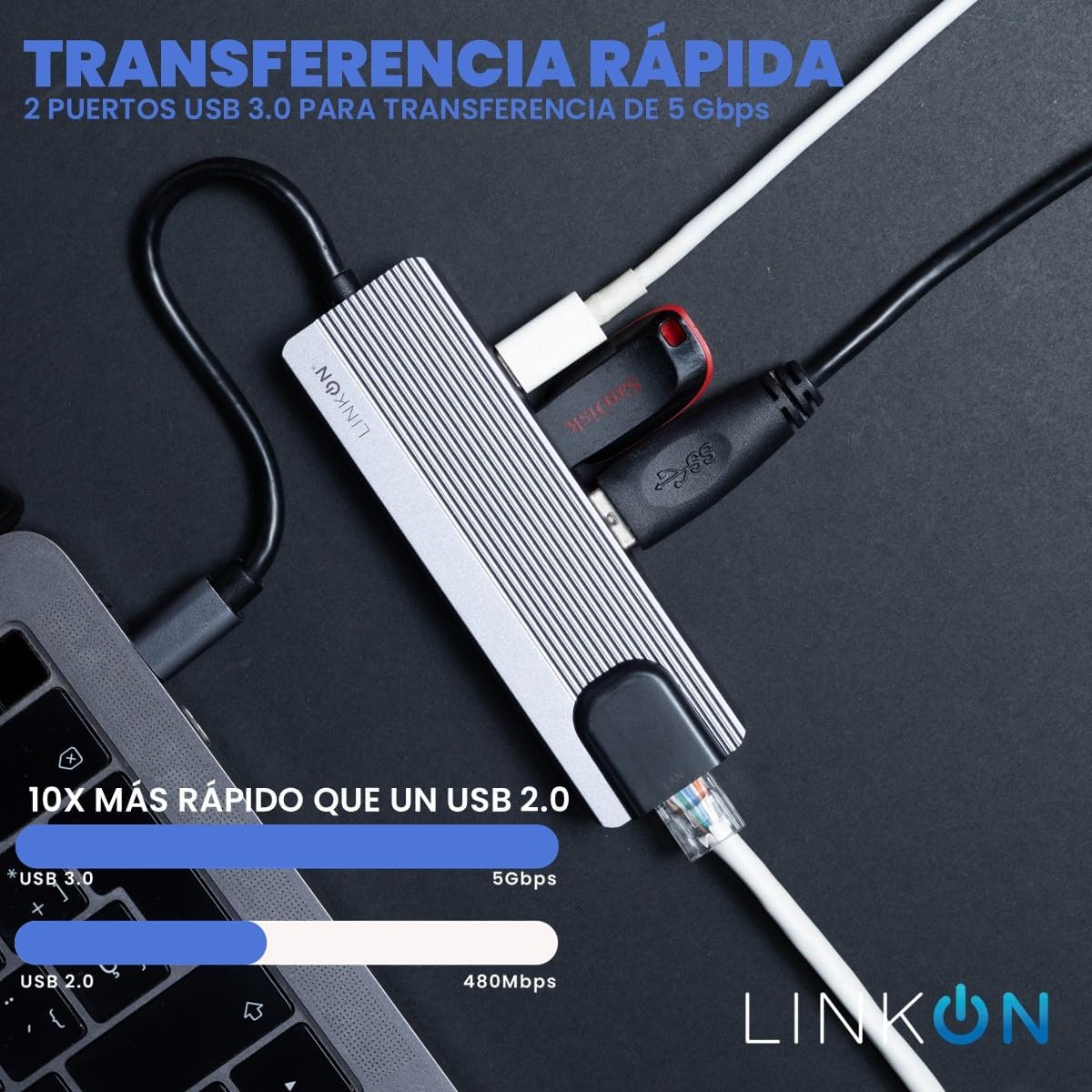 LINKON - Hub USB C Adaptador USB a Tipo C HDMI 4K, Ethernet Red RJ45 100Mbps, 2 Puertos USB 3.0, Carga Rápida 87W PD, Docking Station, Adaptador de Red (RJ45 5 en 1 1000 MBps)