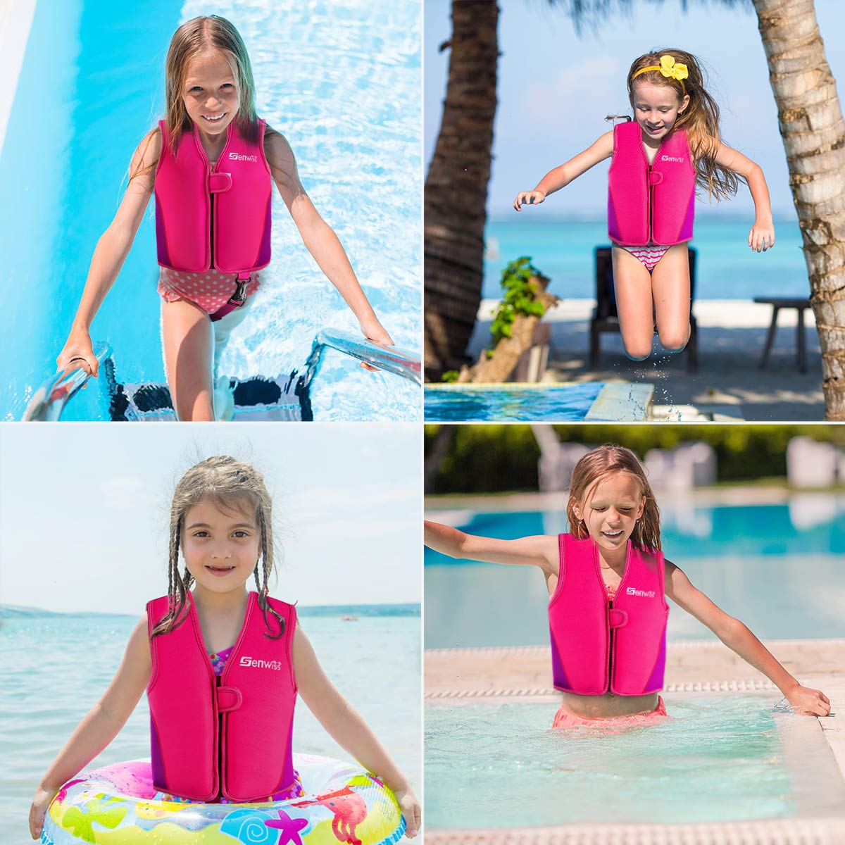 Genwiss Baby Girl Swim Vest Toddler Swim Vest for Age 18 Months - 2 Years Baby Toddler Fit 20-28 lbs, Size Small, Pink