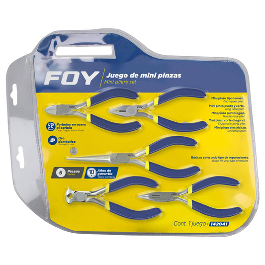 Foy 142041 Juego de mini pinzas con mango de vinil para electrónica, 5 piezas
