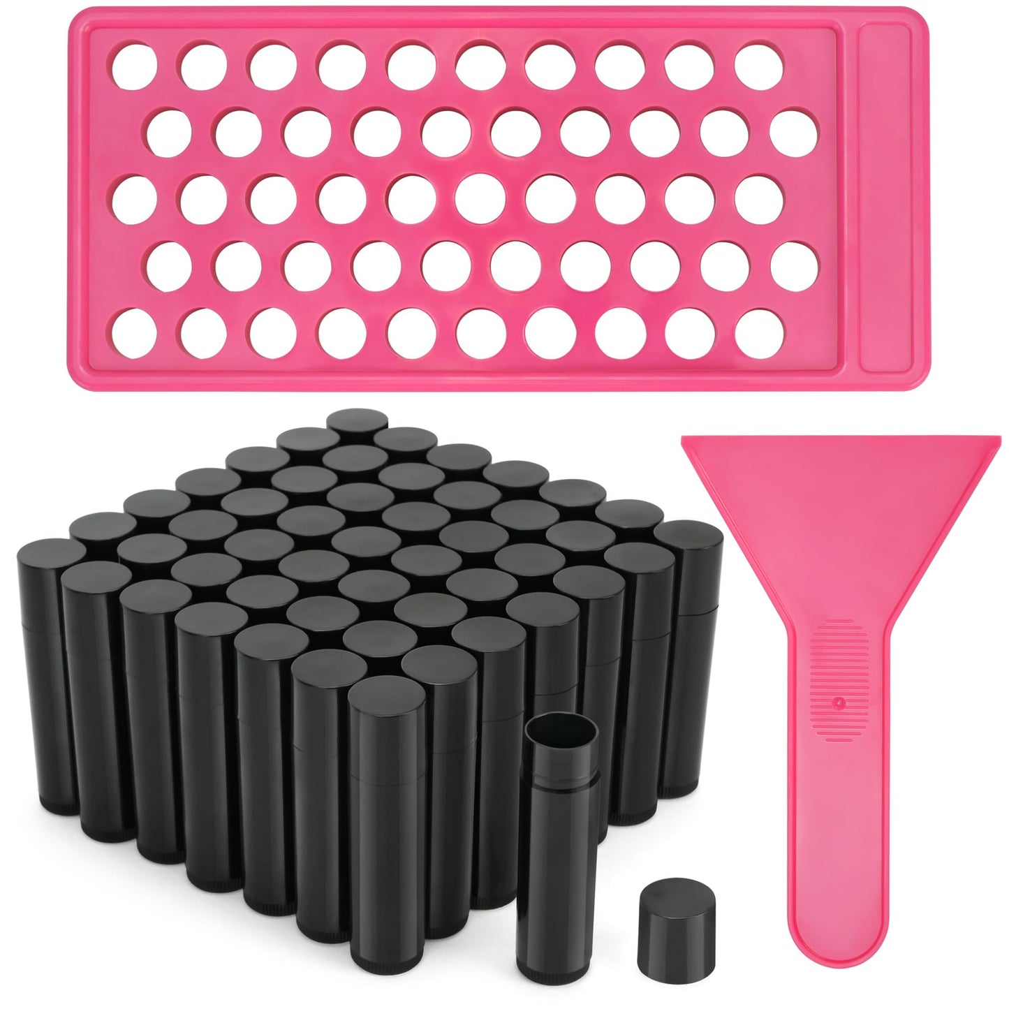 LotFancy Tubos De Bálsamo Labial Con Bandeja De Llenado Y Espátula 50 Unidades De 45 Ml Sin Bpa Ni Fugas Juego Hecho A Mano Negro