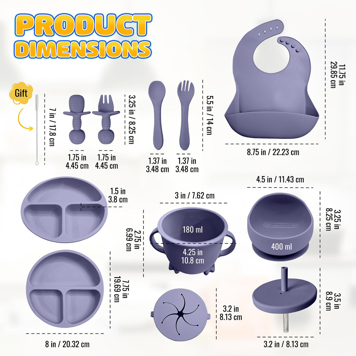 HippoBaby Suministros para Alimentación Guiada del Bebé | Juego de Alimentación de Silicona de 10 Piezas | Juego de Vajilla para Bebé y Niño Pequeño con Babero, Taza, Plato Dividido y Cuenco