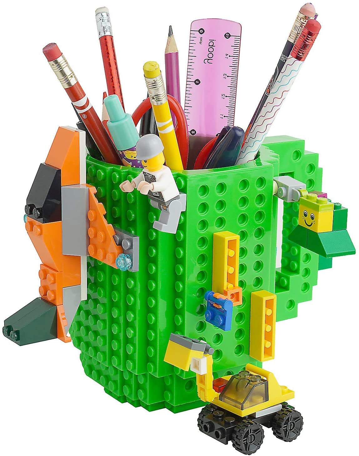 John & John Taza armable de diseño Divertido para Ladrillos, Incluye un muñeco y 2 Sets de Bloques de construcción para Jugar (10 Colores) - Verde
