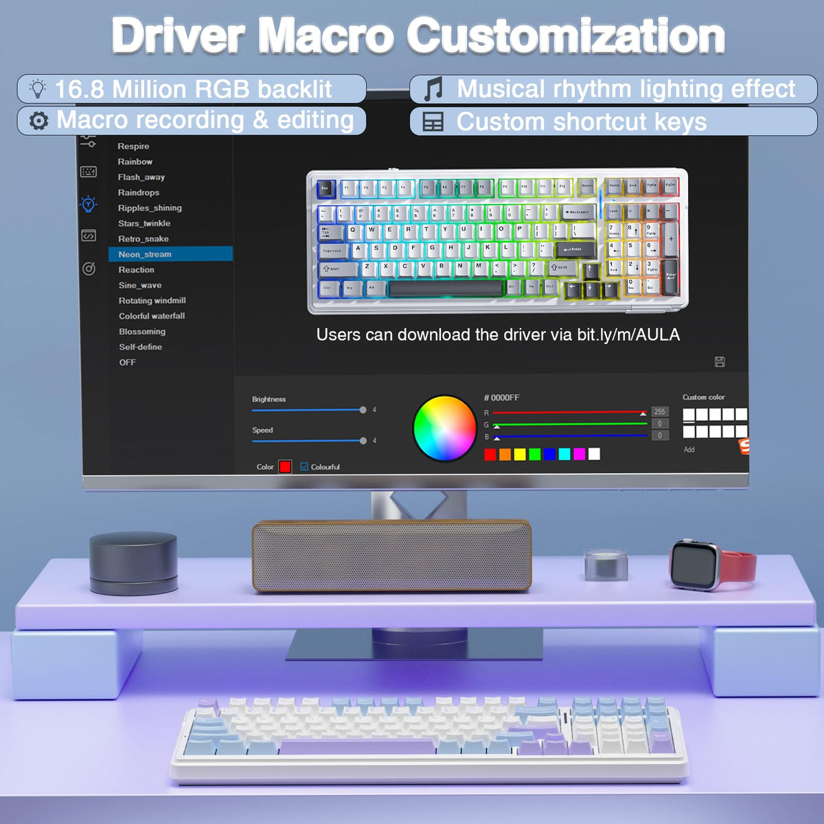 Teclado Mecánico Inalámbrico Aula F99 RGB Personalizable para PC/Tablet/Xbox/PS4/PS5