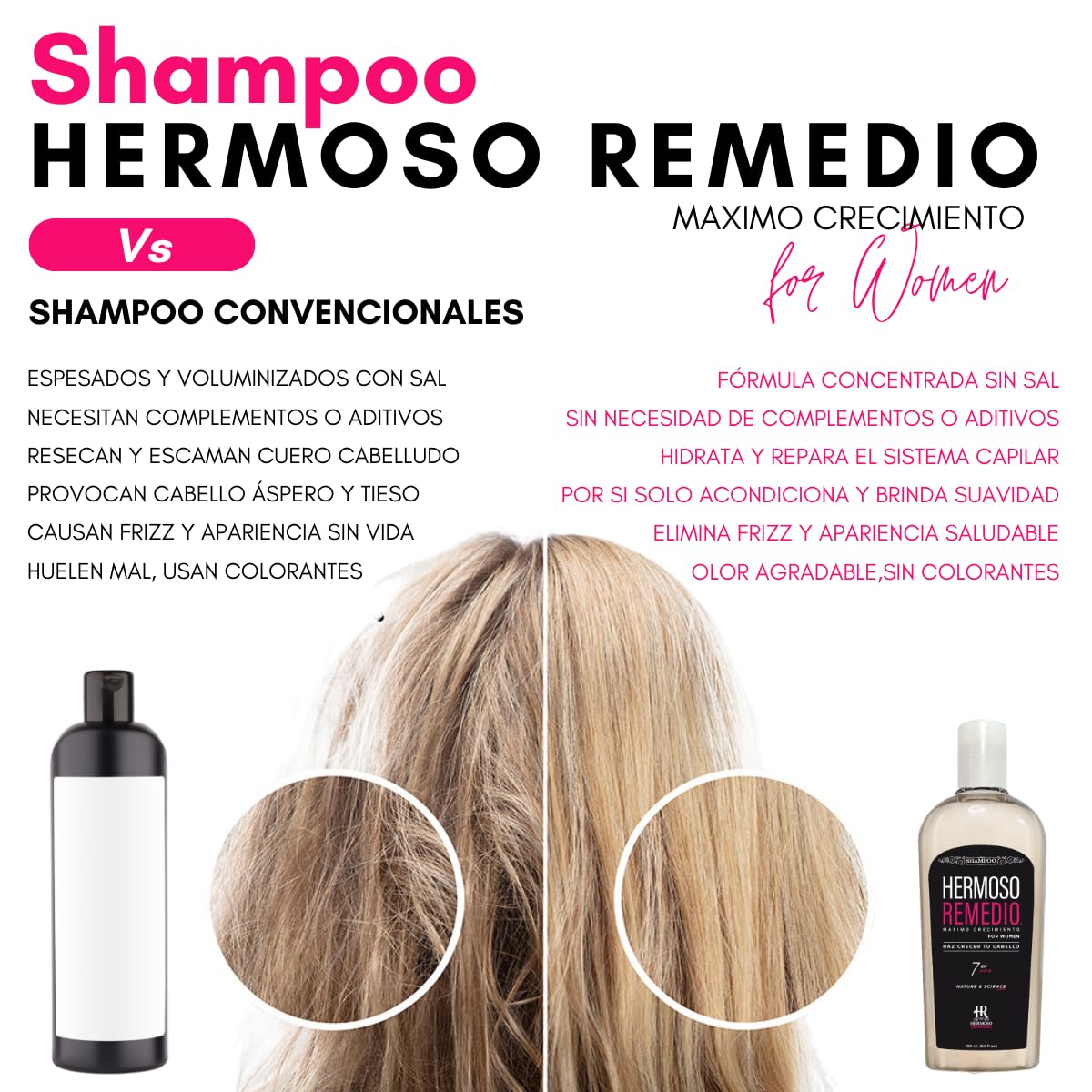 Shampoo Acondicionador HR Hermoso Remedio Crecimiento y Reparación Cabello Verde Sin Sal y Parabenos