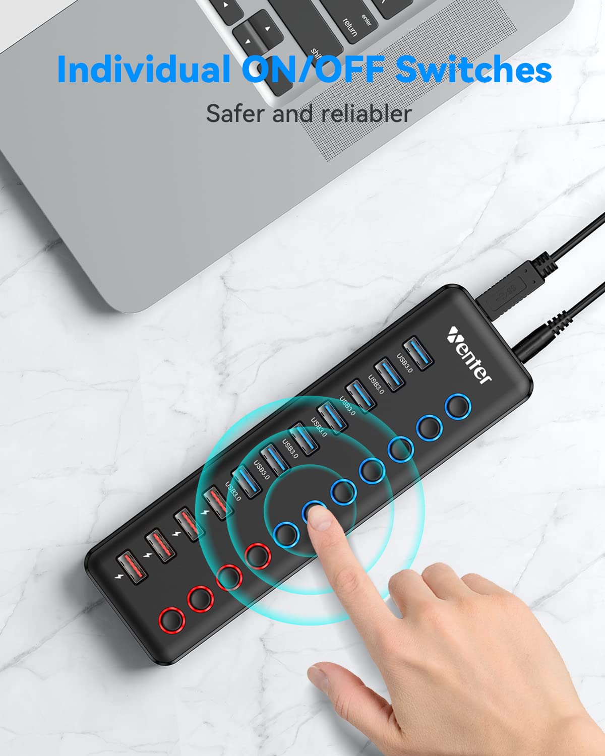 Hub USB 3.0 Wenter 11 Puertos con Alimentación Inteligente para Mac, Windows, Chrome y Linux