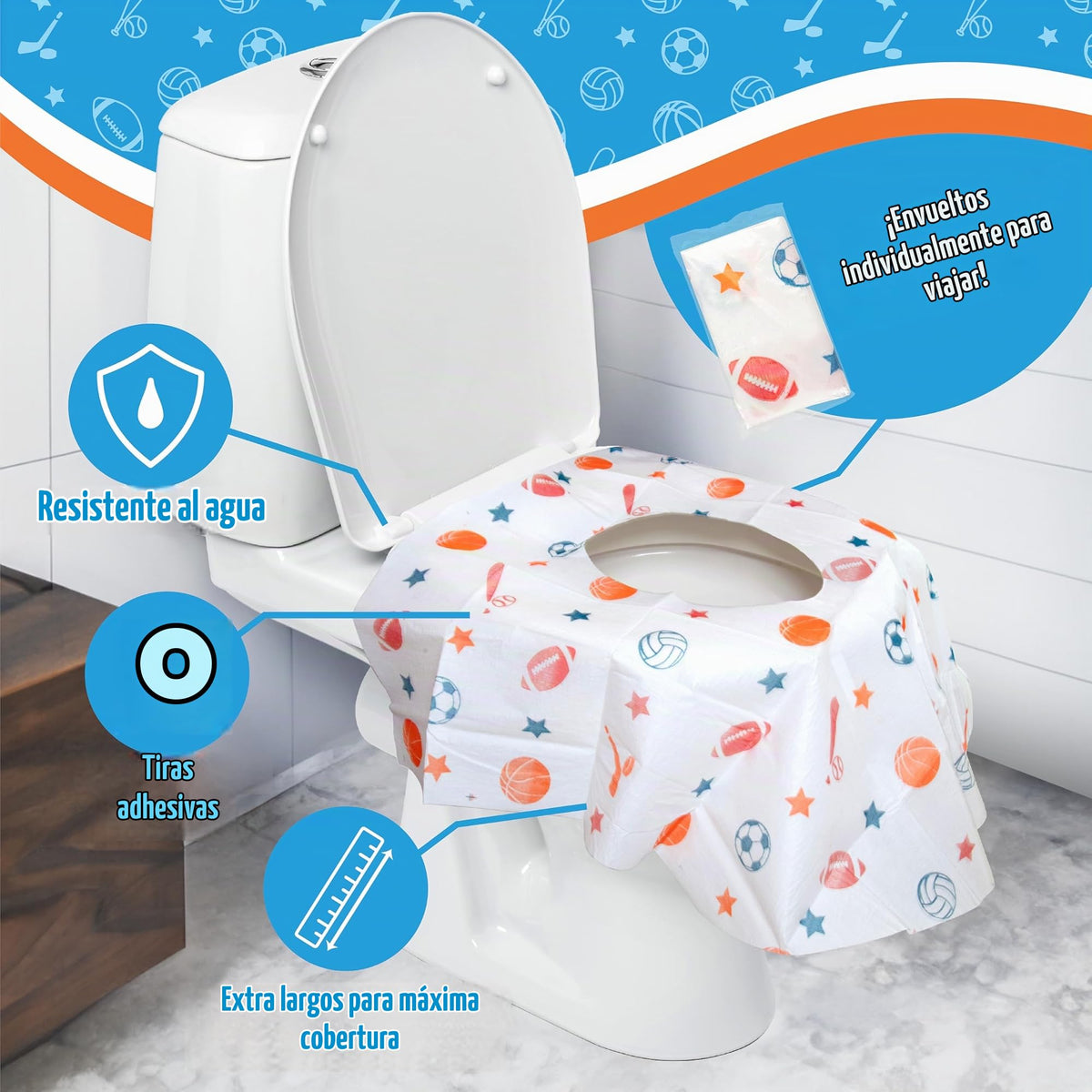 Fundas de asiento de inodoro desechables para niños y adultos (paquete de 20) protección contra inodoros públicos, impermeables, envueltas individualmente, forro de plástico para no remojarse, XL para