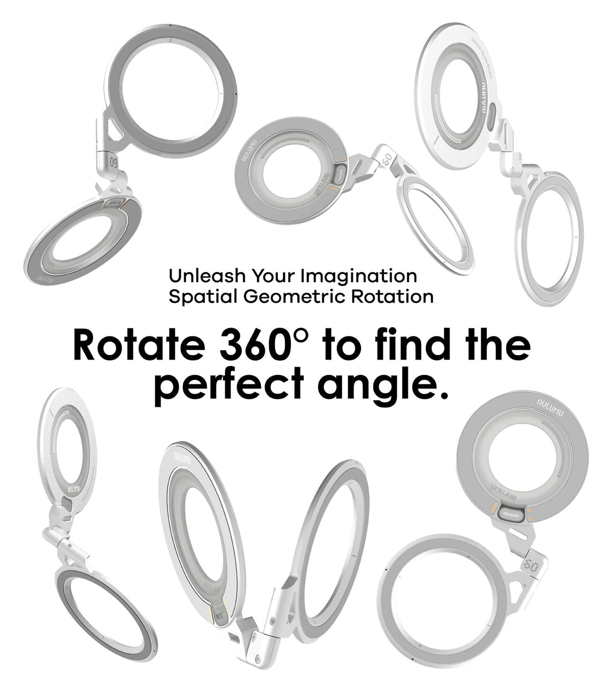 Agarre Magnético para Anillo Aulumu G09 Plata con Rotación Omnidireccional y Soporte Compatible con MagSafe