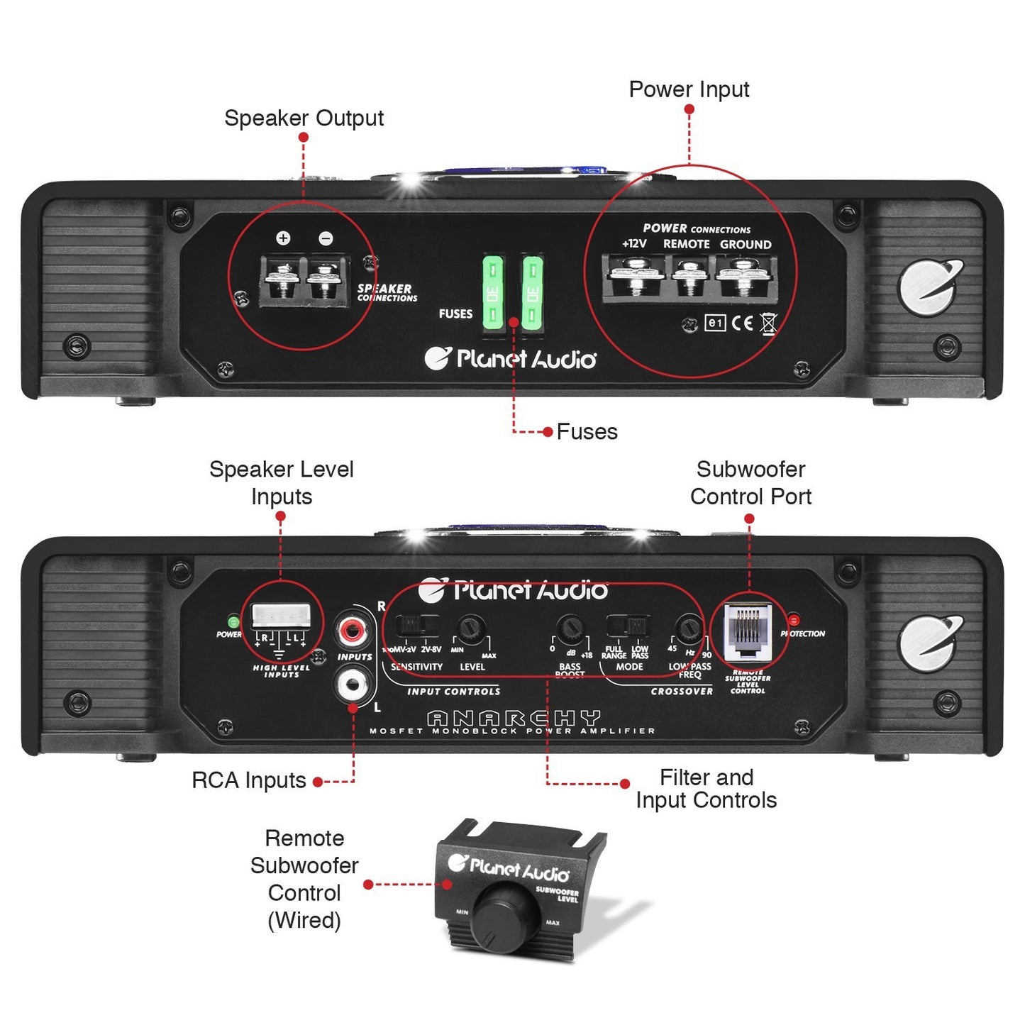Amplificador Monoblock Planet Audio Anarchy 2500 Watts Clase A/B 1 Canal 2 Ohm Estable
