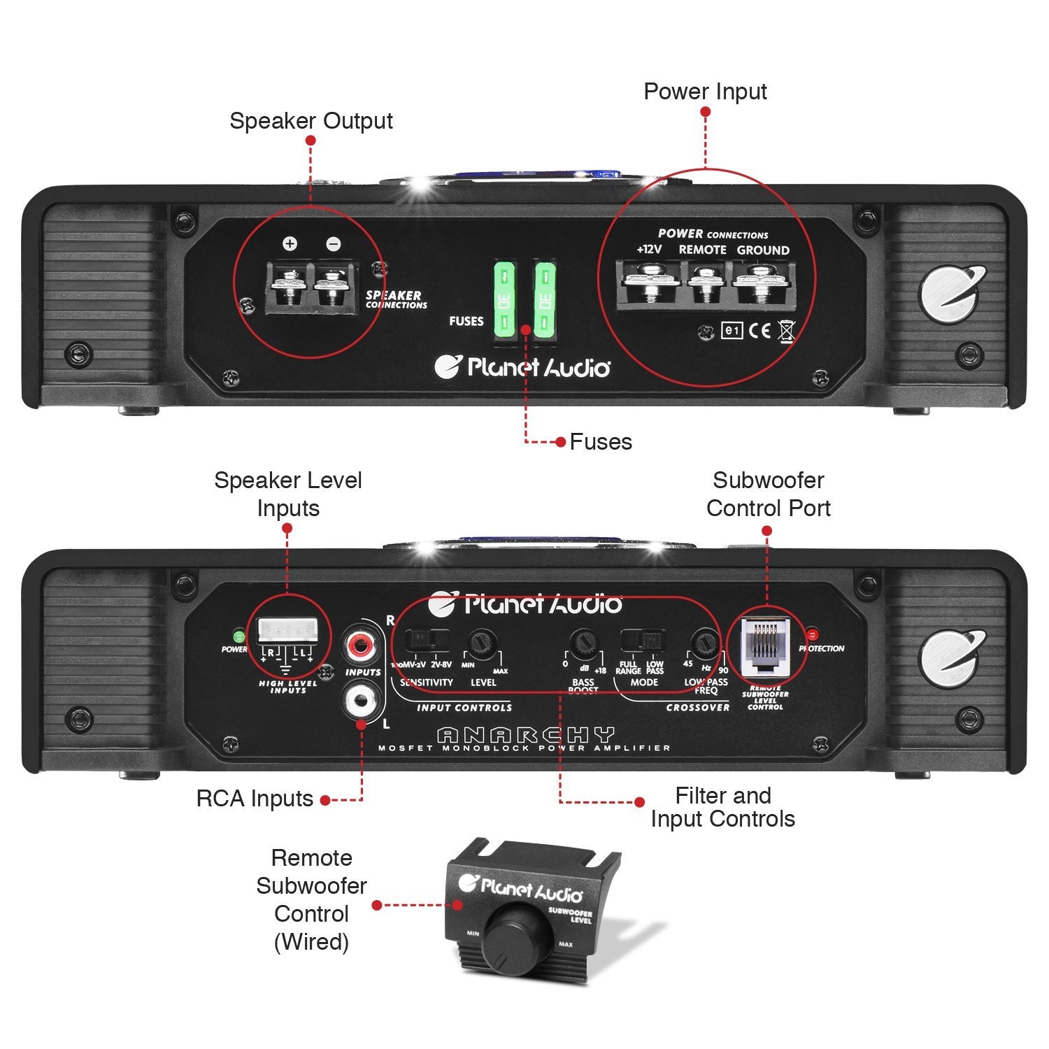 Amplificador Monoblock Planet Audio Anarchy 2500 Watts Clase A/B 1 Canal 2 Ohm Estable