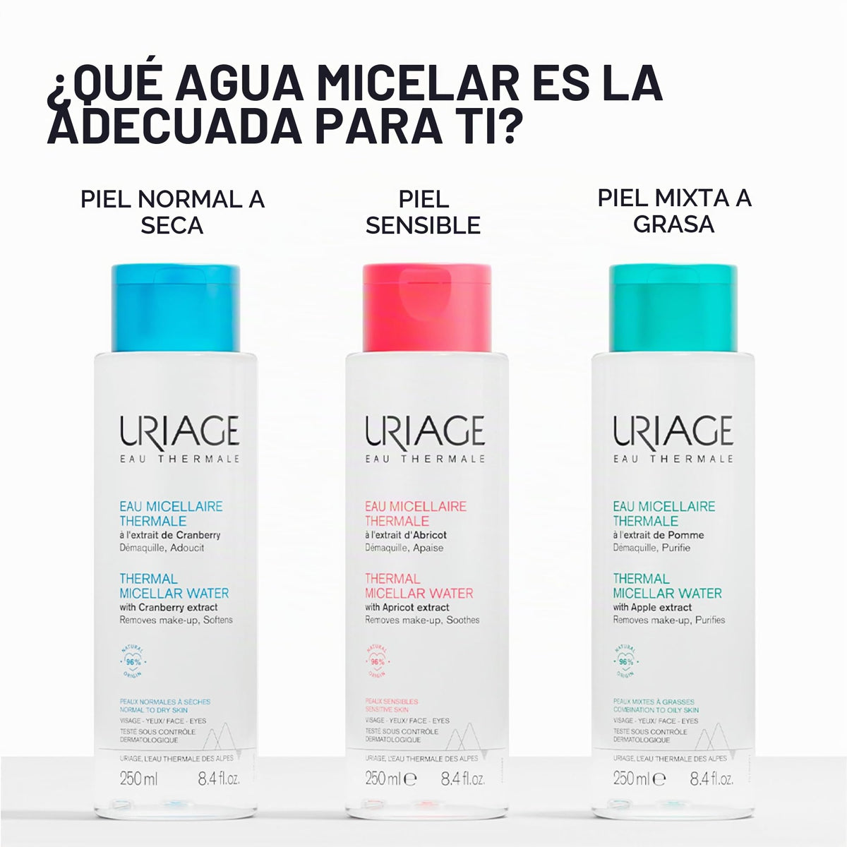Uriage Agua Micelar termal pieles Sensibles 500 ml – limpieza suave para piel sensible – desmaquilla, calma e hidrata con agua termal y extracto de chabacano