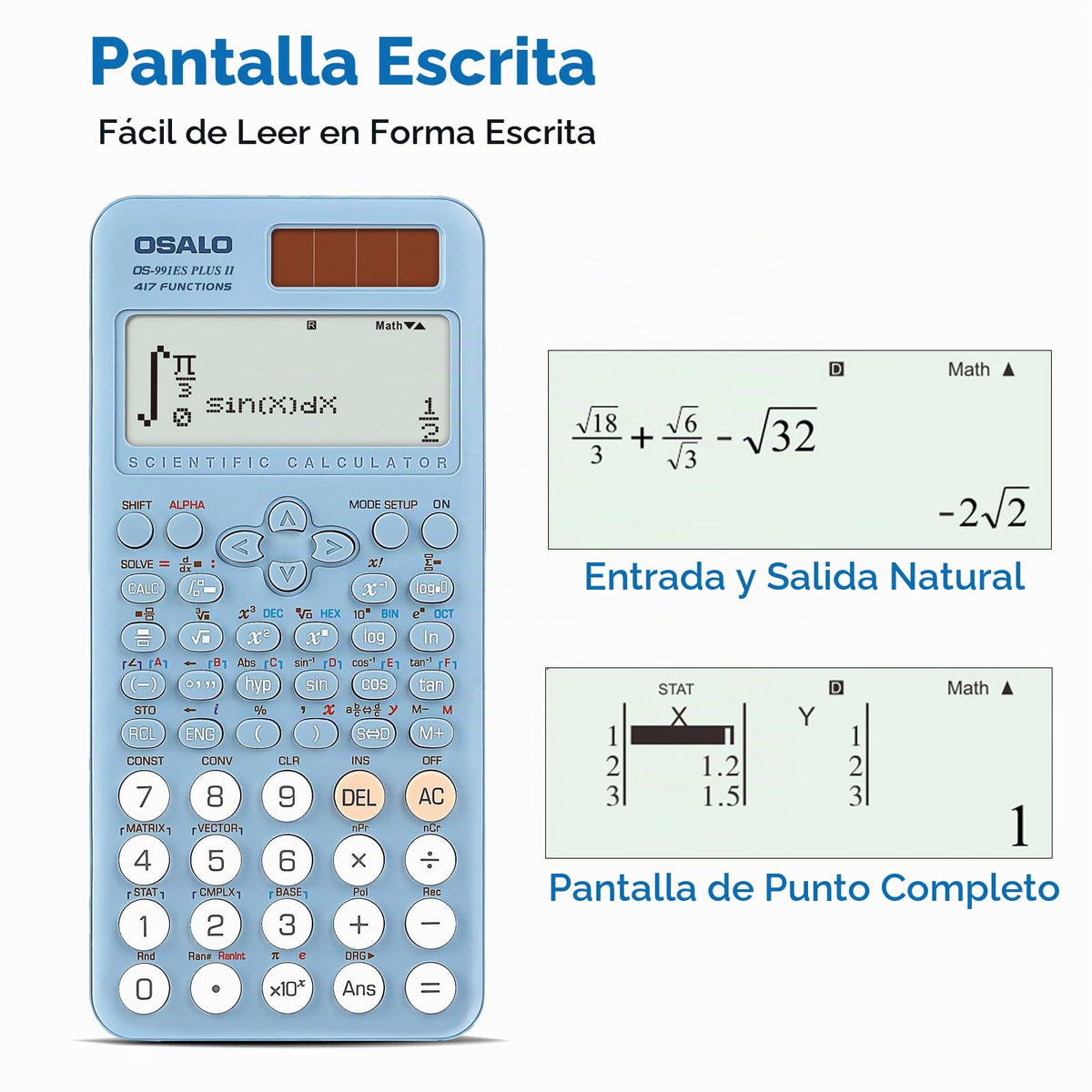 Calculadora Científica pendancy Azul 417 Funciones Pantalla 2 Líneas 12 Dígitos para Estudiantes y Universitarios