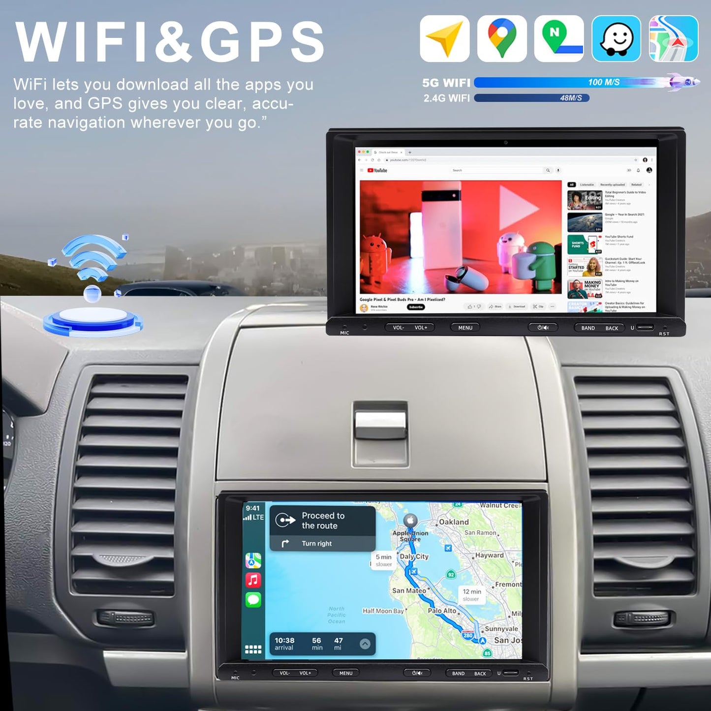 Radio de Coche para Nissan Sentra 2007-2012, 350Z 2003-2009, Versa 2007-2014, Pathfinder 1994-2007, NV200 2009-2017, Estéreo Pantalla Táctil de 7 Pulgada con Carplay Android Auto GPS FM BT WiFi Cámara