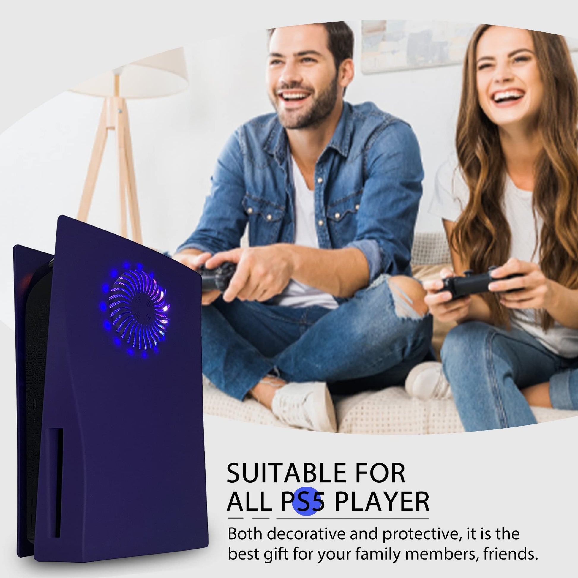 Cobertor de Consola DOBEWINGDELOU Blanco con Luz RGB y Filtro de Polvo para PS5 Disc Edition