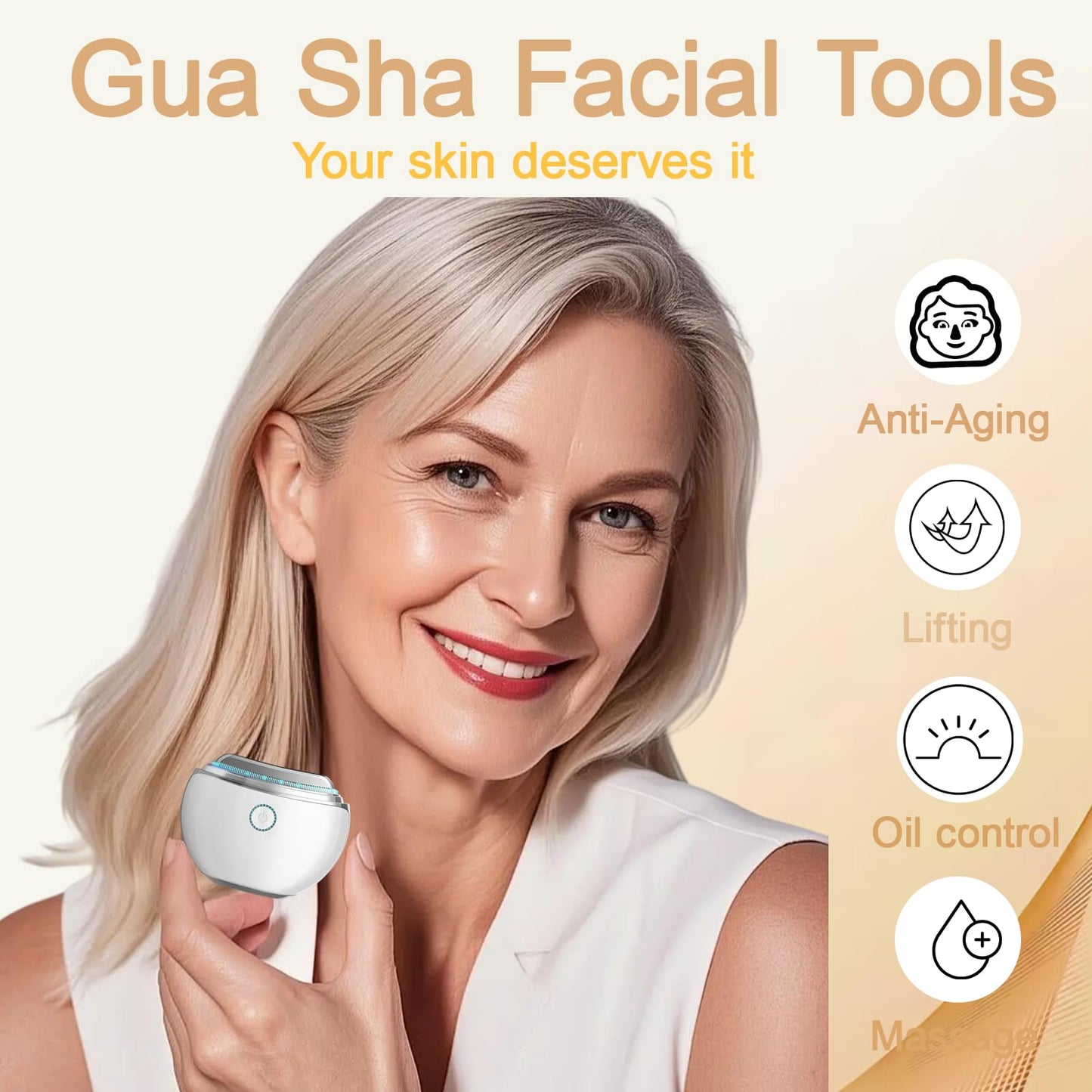 Smbrige Herramienta de masaje facial con 4 modos de color y terapia de luz roja para el cuidado de la piel del rostro y el cuello en casa, herramientas faciales Gua Sha, color blanco.