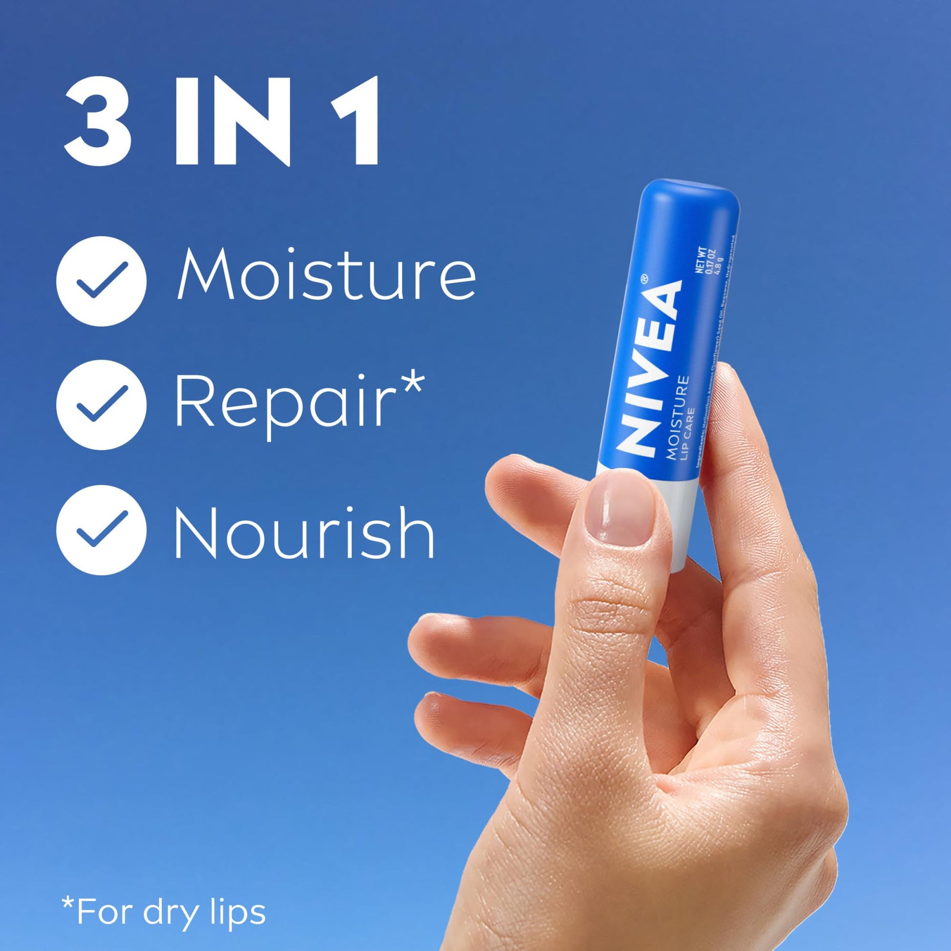 NIVEA Moisture Lip Care - Unisex Intensively Moisturizing Balm - 0.17 oz, Pack Of 4