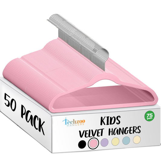 TechZoo 50 perchas de terciopelo para bebé de alta calidad, perchas antideslizantes de 11 pulgadas, perchas ultra delgadas para niños que ahorran espacio, gancho giratorio de 360°, perchas fuertes y duraderas para ropa de bebés y niños pequeños, color ros