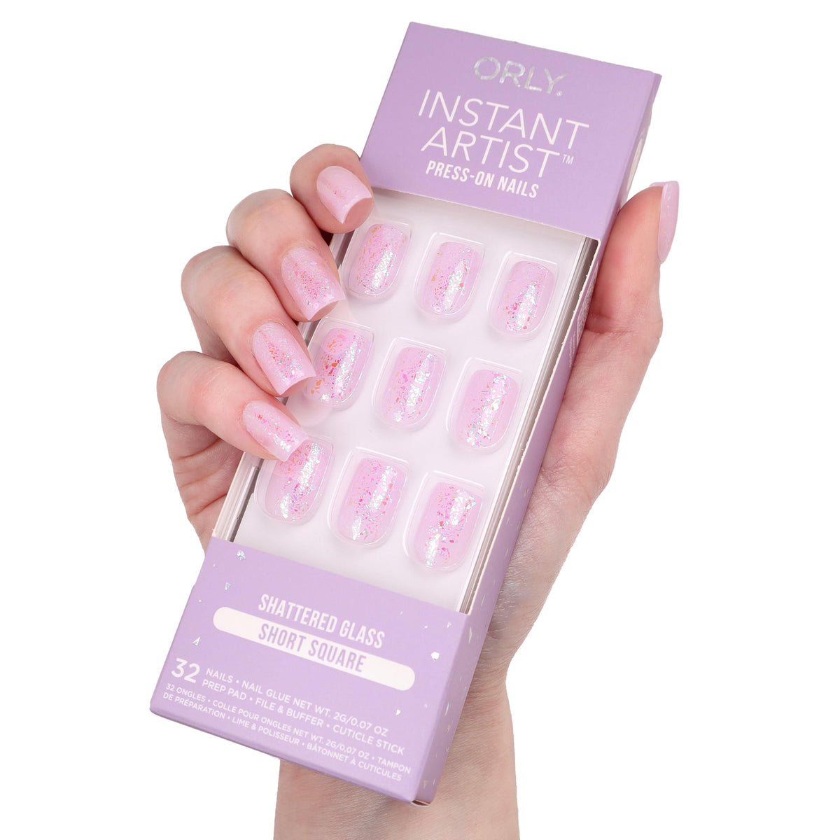 Orly Uñas postizas ORLY | Diseños almendrados, cuadrados, punta francesa, cortos y largos (vidrio roto [cuadrado corto])