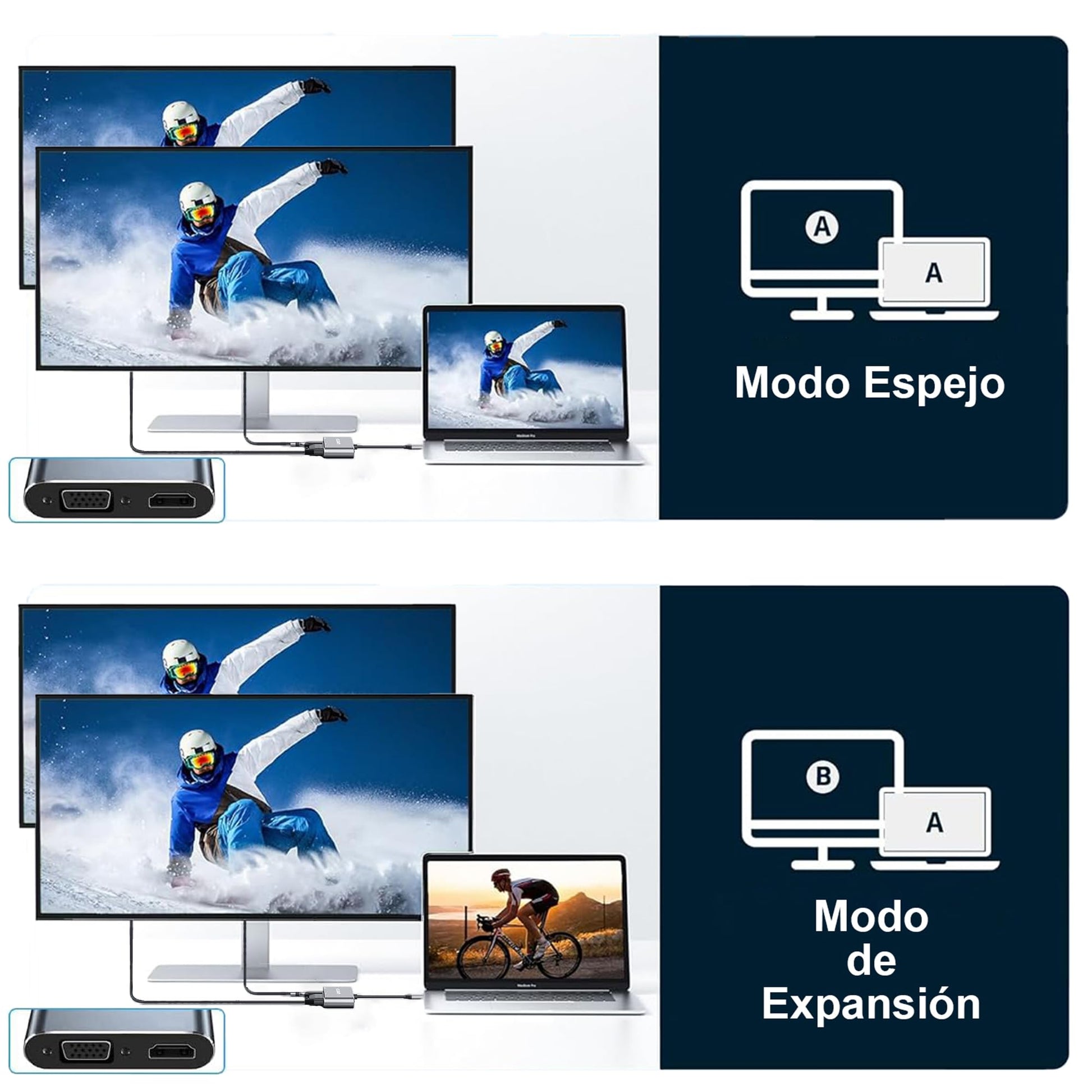 HXEIR Adaptador USB C a HDMI VGA, 4 en 1 USB C Hub Adaptador para MacBook Air con Salida HDMI 4K, Puerto USB 3.0 y 100W PD Carga Compatible con MacBook Pro/Air/iPad DELL XPS y más Dispositivos Tipo C