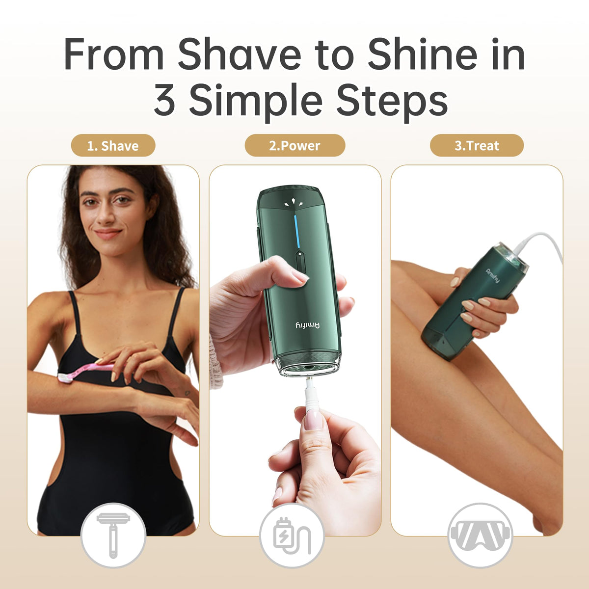 Amifiy Dispositivo de depilación IPL de enfriamiento por hielo para uso doméstico, máquina de depilación láser, depiladora indolora para mujeres y hombres, 3 niveles de energía y 2 modos, uso facial y