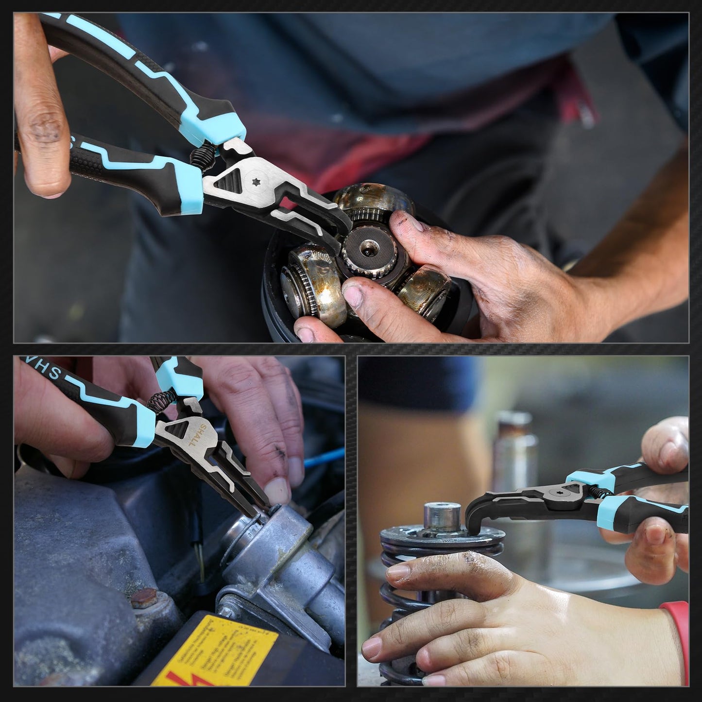 SHALL - Juego de alicates de anillo a presión, 4 piezas resistentes de 7 pulgadas, alicates de anillo a presión con punta de 5/64 pulgadas, alicates de soporte para quitar anillos invertidos con funda