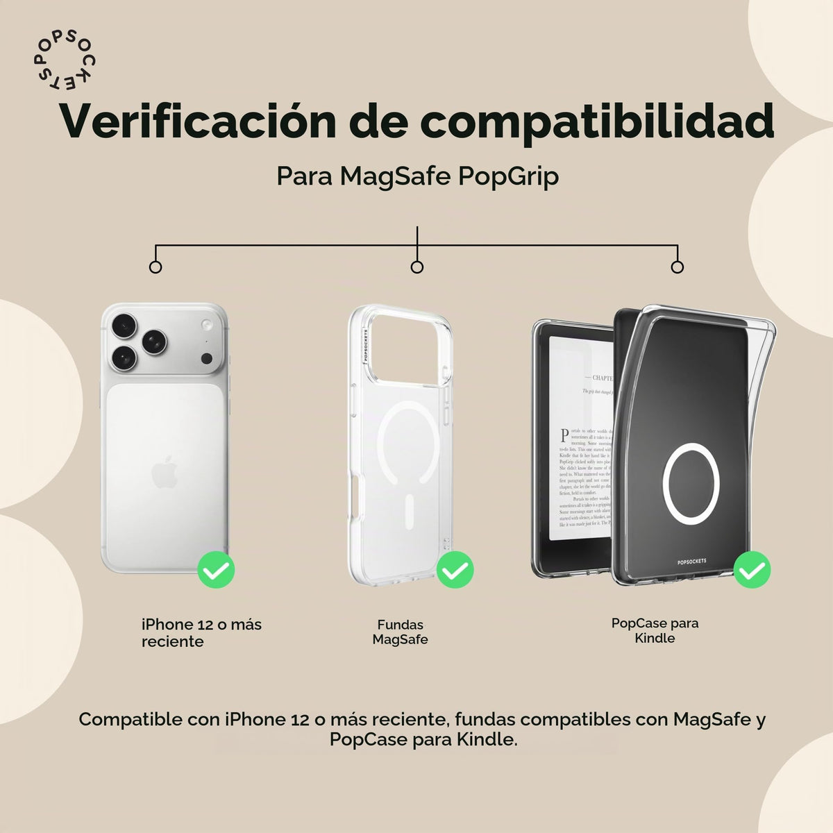 Soporte y Agarre Magnético PopGrip para iPhone con Parte Superior Intercambiable para MagSafe