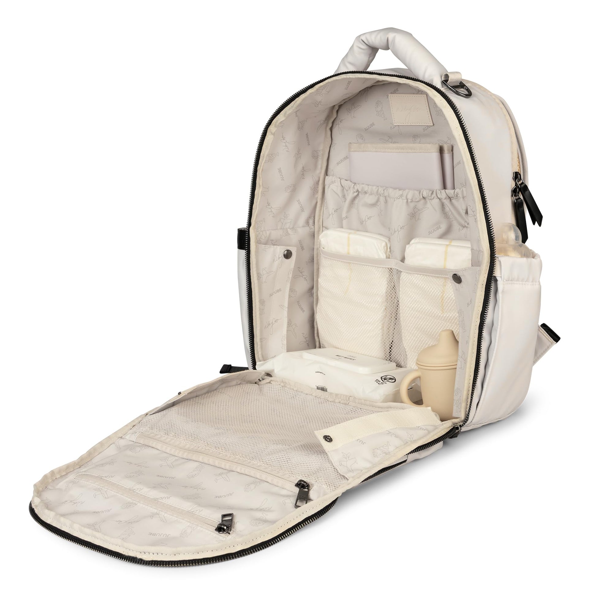 JuJuBe x Witney Carson - Mochila clásica para pañales con cambiador portátil, correas para carriola, mochila de viaje grande, biberones de transporte, pañales, nube, regalo para el día de la madre