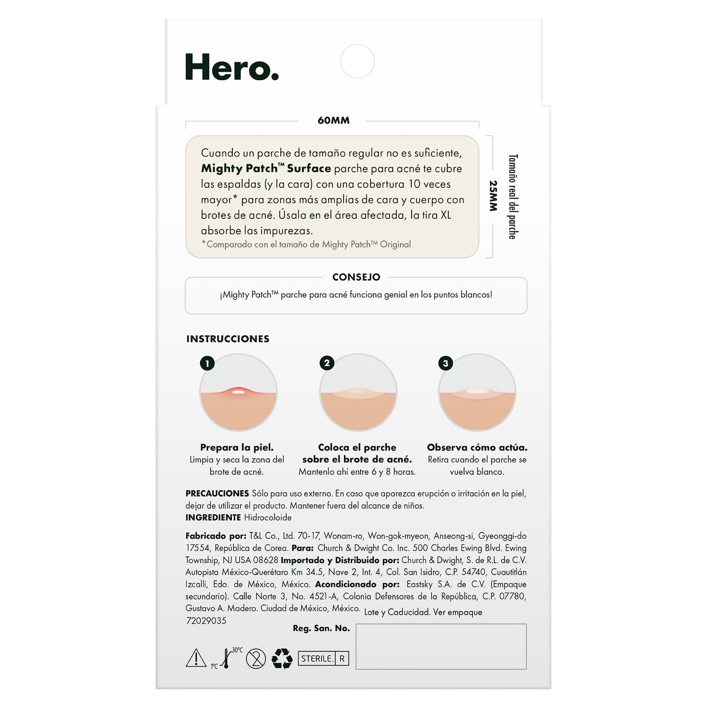 Hero Mighty Patch Surface, 10 Parches XL con Hidrocoloide para el Acné, Uso en Cuerpo, Mejillas, Espalda y Frente
