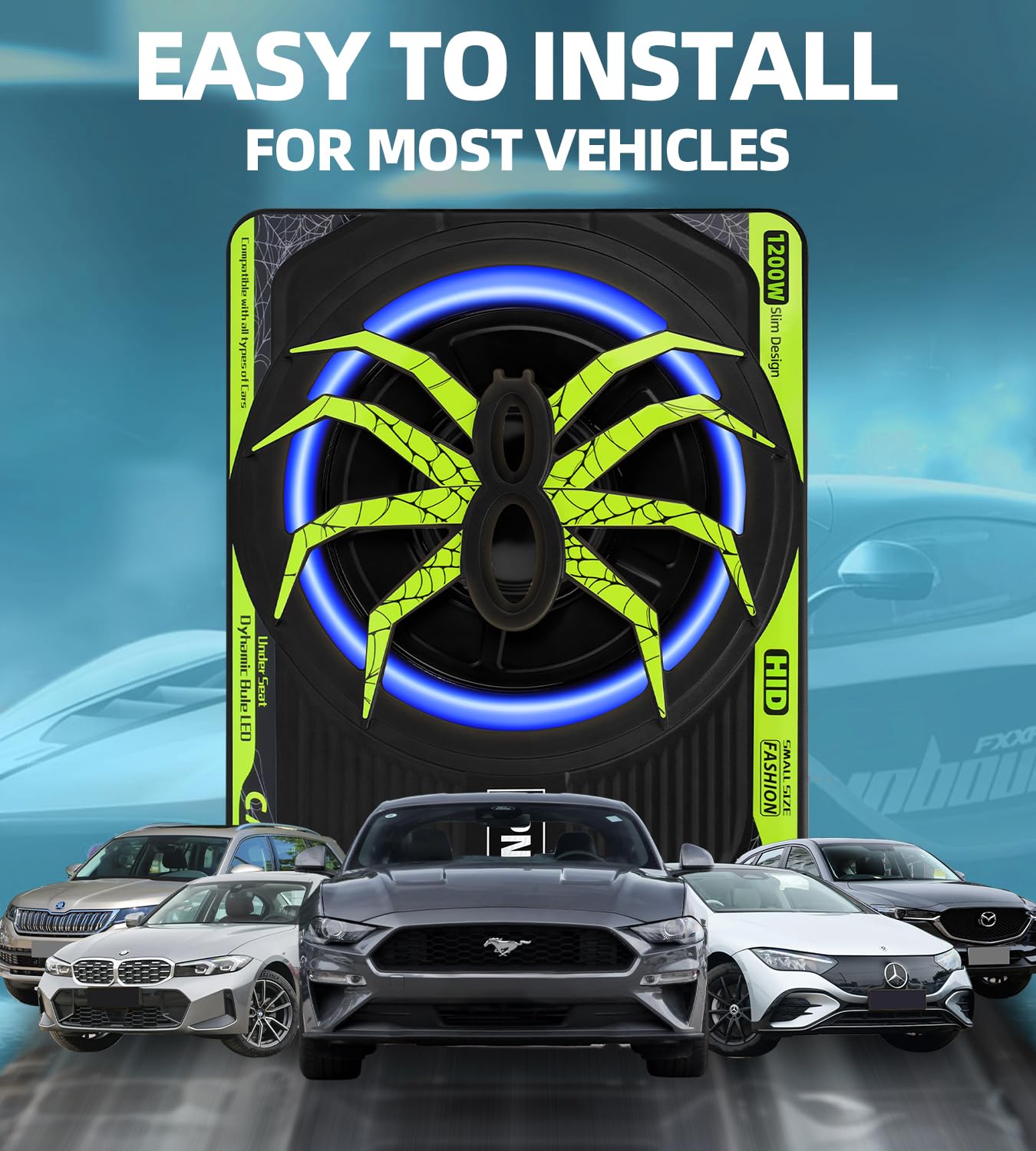 SPNANMA 2025 - Subwoofer y amplificador delgado de 1200 W, 10 pulgadas, para automóvil con luz ambiental, control individual para bajos pasos/ganancias/potenciación, graves de vibración envolvente de