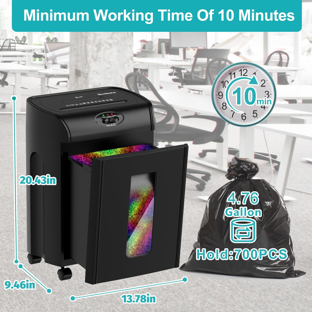 Destructora de Papel Microcorte 10 Hojas Negra con Cesto Extraíble para Oficina