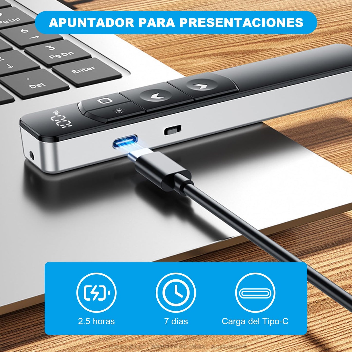 Glowlin Presentador Nalámbrico de Presentaciones con Clics, Recargable, Hipervínculo, Cambio de Página, Compatible con Windows, Mac OS, Android