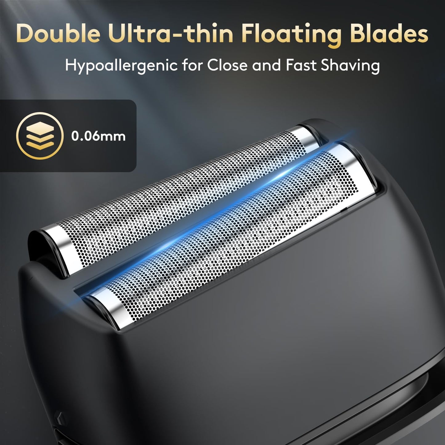 Brightup - Afeitadora de aluminio, maquinilla de afeitar eléctrica y afeitadoras para hombres con recortador, USB-C recargable inalámbrica, doble cuchillas flotantes impermeables para una cara de