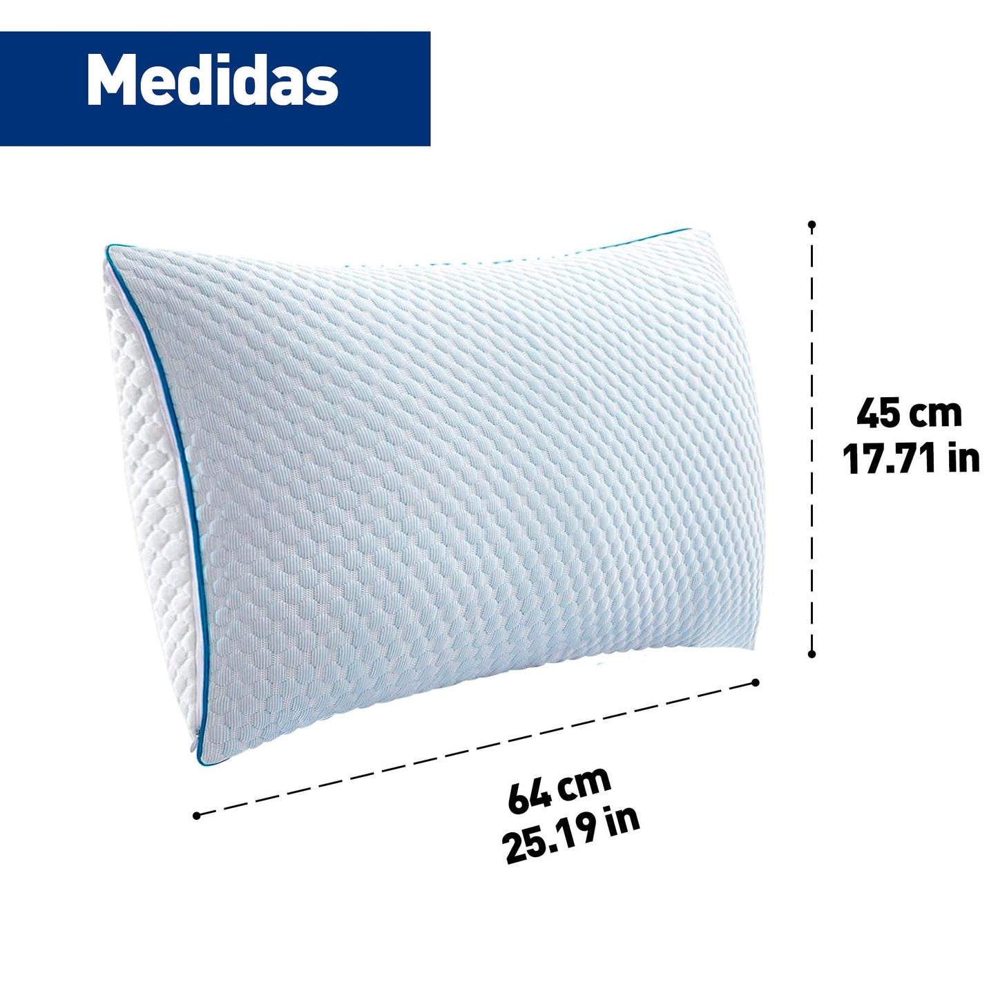 Bluelander Almohada Memory Foam, 100% Memory Foam, Suavidad, 64 * 45 Cm, Frescura, Moldeables, Comodidad Garantizada, Hipoalergénica y Antibacterial, Soporte, Funda Lavable (1)