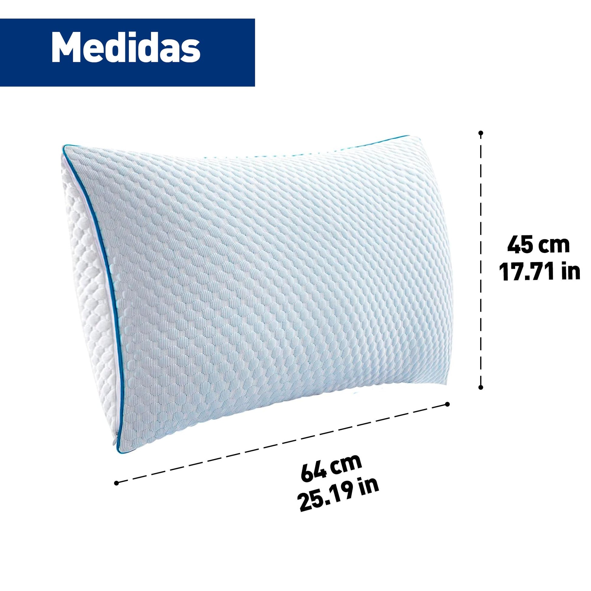 Bluelander Almohada Memory Foam, 100% Memory Foam, Suavidad, 64 * 45 Cm, Frescura, Moldeables, Comodidad Garantizada, Hipoalergénica y Antibacterial, Soporte, Funda Lavable (1)