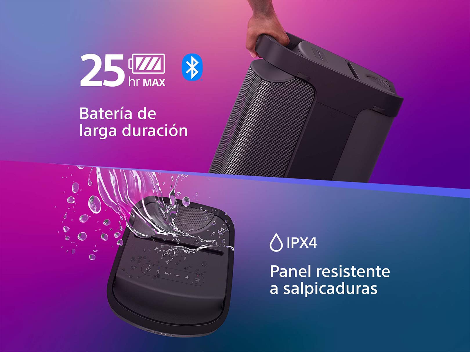 Sony SRS-XP700 - Bocina Bluetooth con Sonido omnidireccional para Fiestas, iluminación y batería de 25 h (IPX4, Mega Bass, función de Carga rápida, Party Conect) Negro