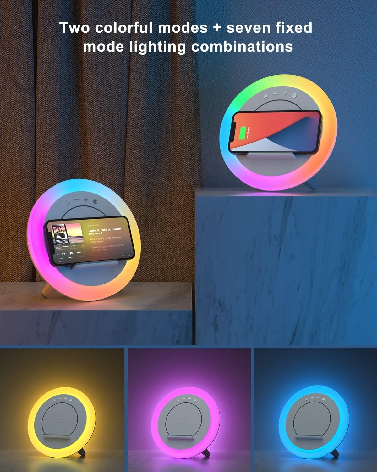 Altavoz Bluetooth SIDVAR Luces Nocturnas Carga Inalámbrica Batería 15W para Adolescentes