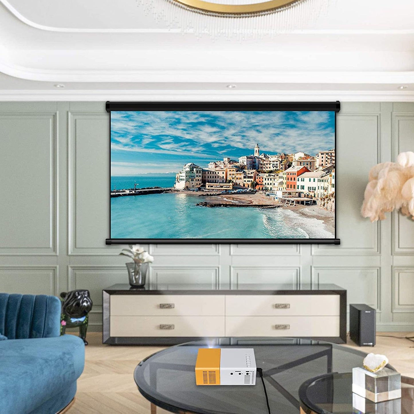 Mini Proyector Yoidesu Full HD 1080P Portátil Blanco con Múltiples Puertos y Altavoz HiFi de Bajo Ruido para Cine en Casa y Niños