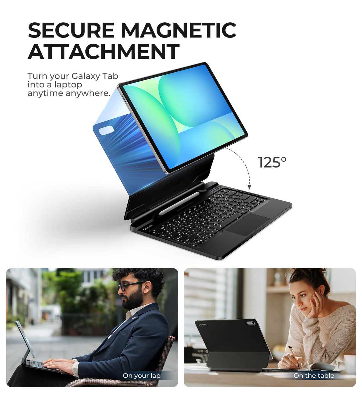 Funda con Teclado Samsung Galaxy Tab S10 FE+ Negro Dexnor Multitáctil con Soporte Magnético Flotante Retroiluminado
